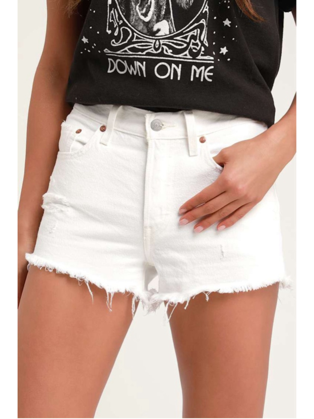 Levi's White Distressed Denim Jean Shorts